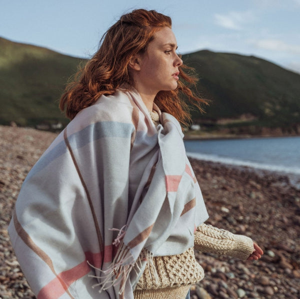 Oversized Merino Scarf Baby Blue, Baby Pink Mix Check