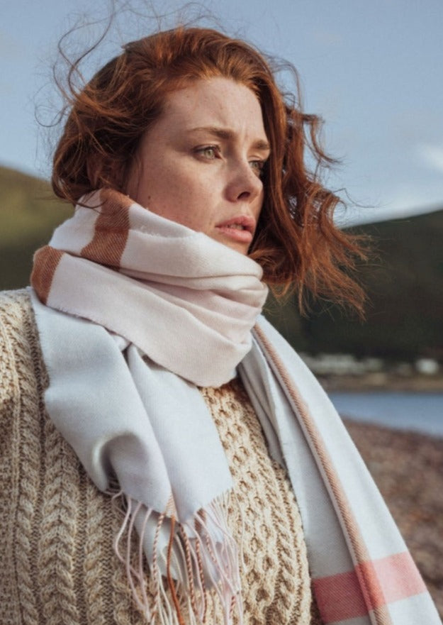 Oversized Merino Scarf Baby Blue, Baby Pink Mix Check