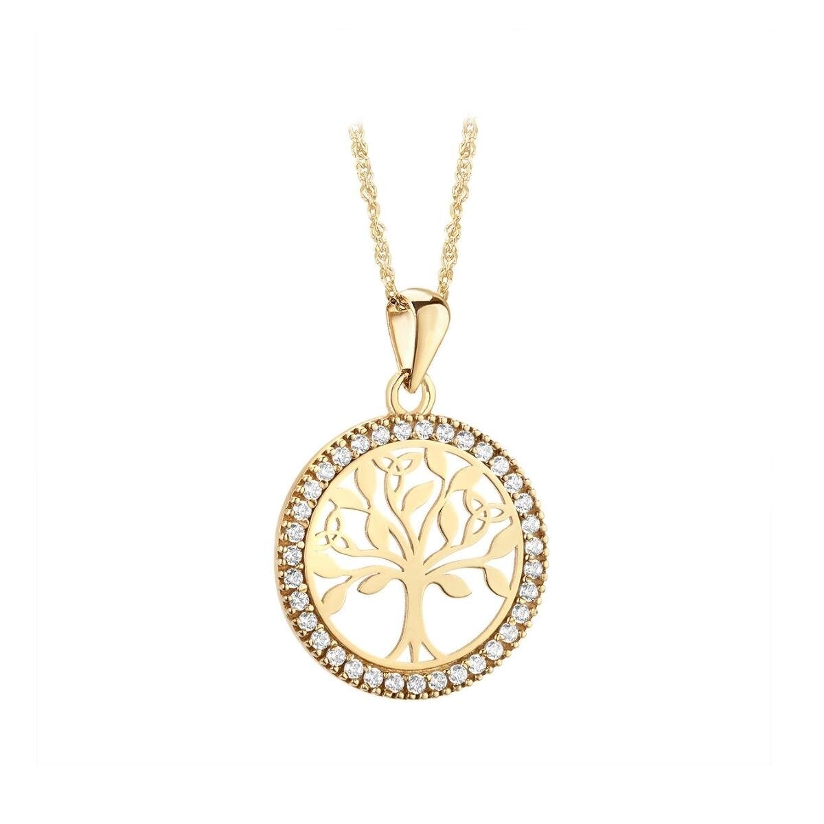 10K Gold Cz Round Tree Of Life Pendant