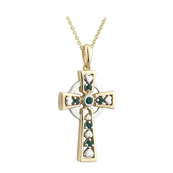 14K Gold Emerald Celtic Cross