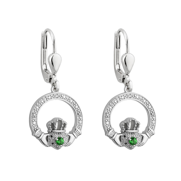 Silver Crystal Claddagh Drop Earrings