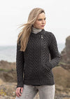 Aran Heart Design Zip Charcoal Cardigan