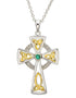 Diamond & Emerald Silver Celtic Cross Pendant