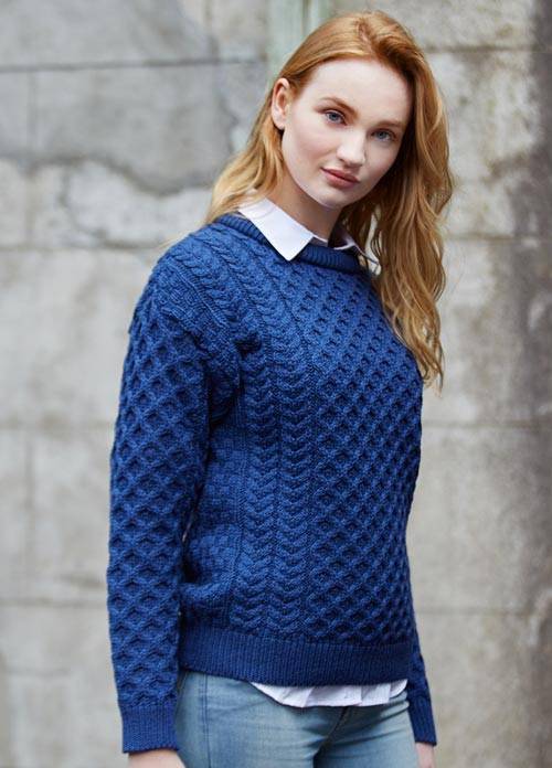 Aran Blue Kildare Merino Unisex Crew Neck Sweater