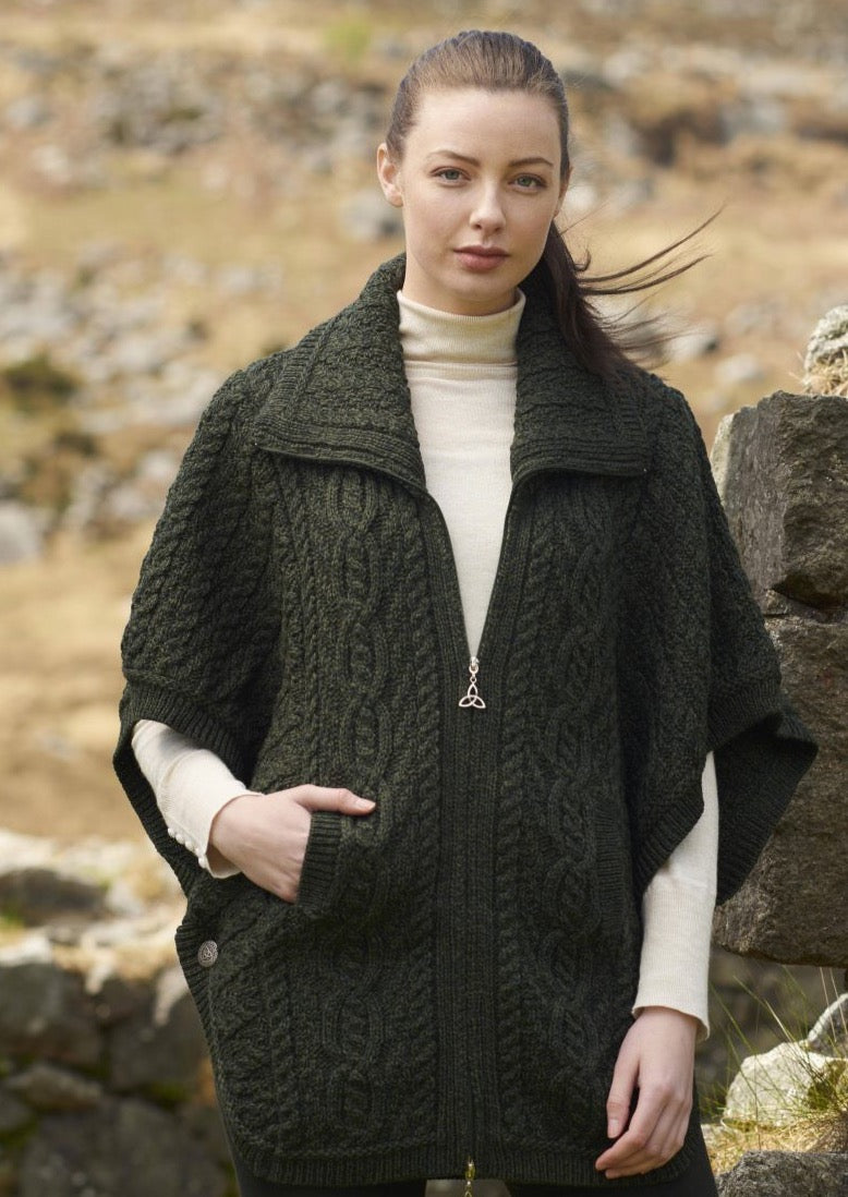 Aran Green Double Collar Cardigan