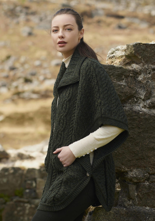 Aran Green Double Collar Cardigan