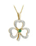 14K Gold Diamond Emerald Shamrock Necklace