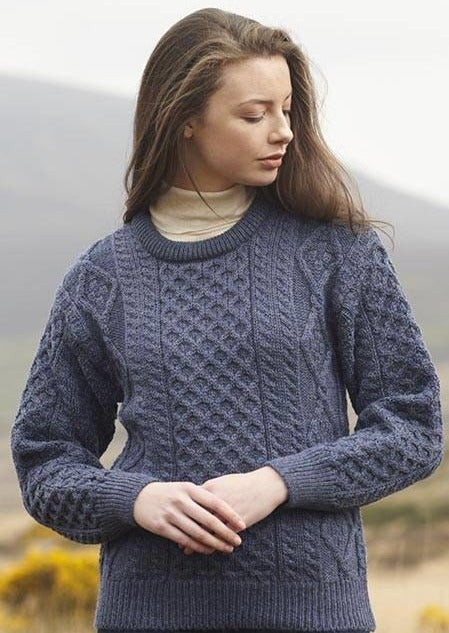 Denim Blue Irish Wool Aran Sweater