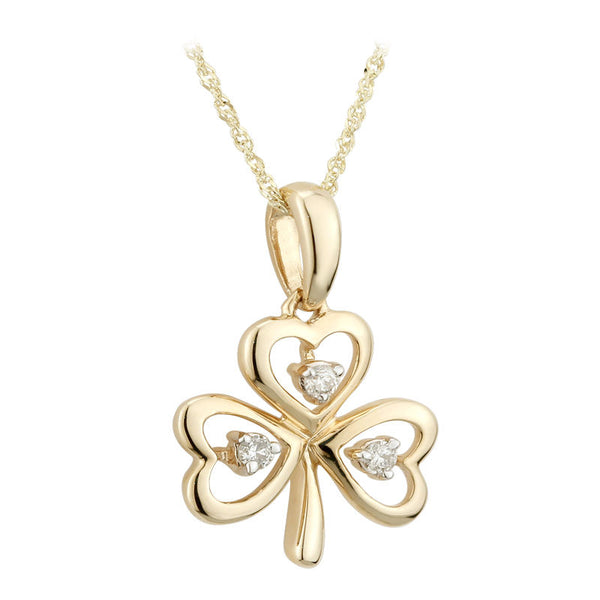 Solvar 14k Gold Diamond Irish Shamrock Pendant Necklace s45610