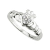 14K WHITE GOLD DIAMOND CLADDAGH HEART RING