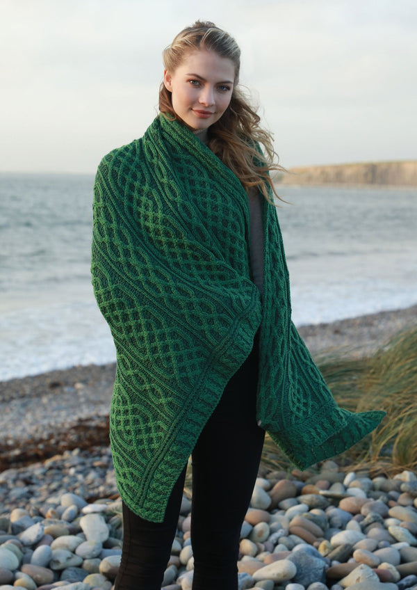 Aran Merino Wool Irish Green Blanket