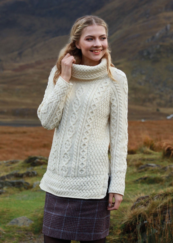 Belcare Ladies Aran Roll Neck Sweater - Cream