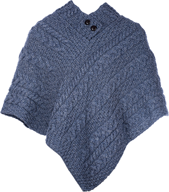 Denim Cable Knit Aran Poncho