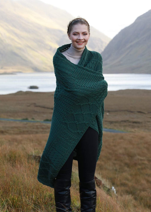 Aran Patchwork Blanket | Green