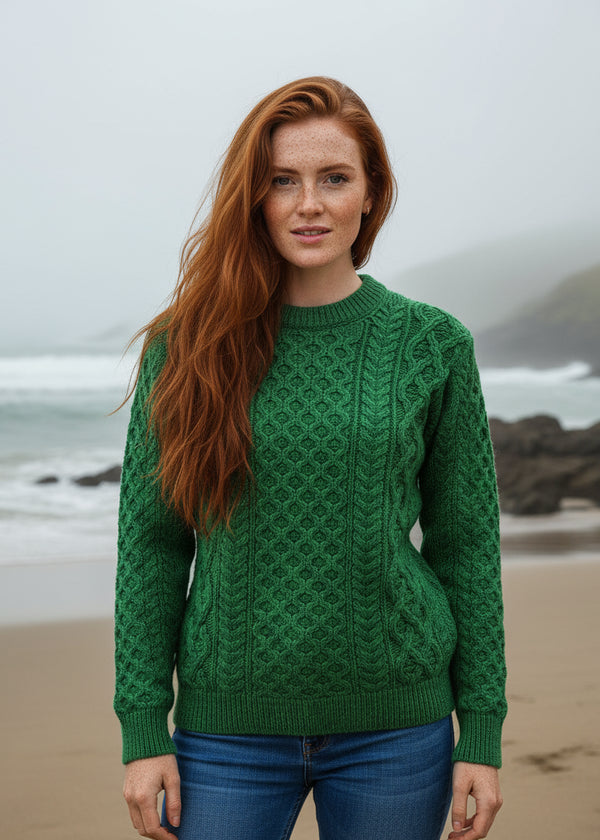 IrelandsEye Aran Sweater| Green Marl