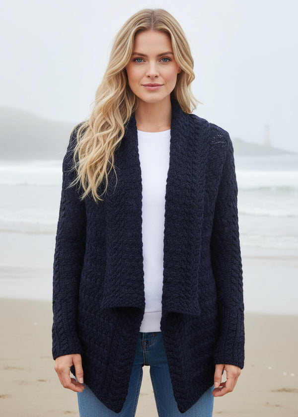 Irelands Eye Navy Glenross Waterfall Aran Cardigan