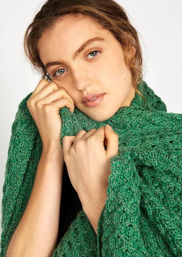 Aran Merino Throw | Green Marl