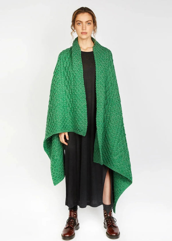Aran Merino Throw | Green Marl