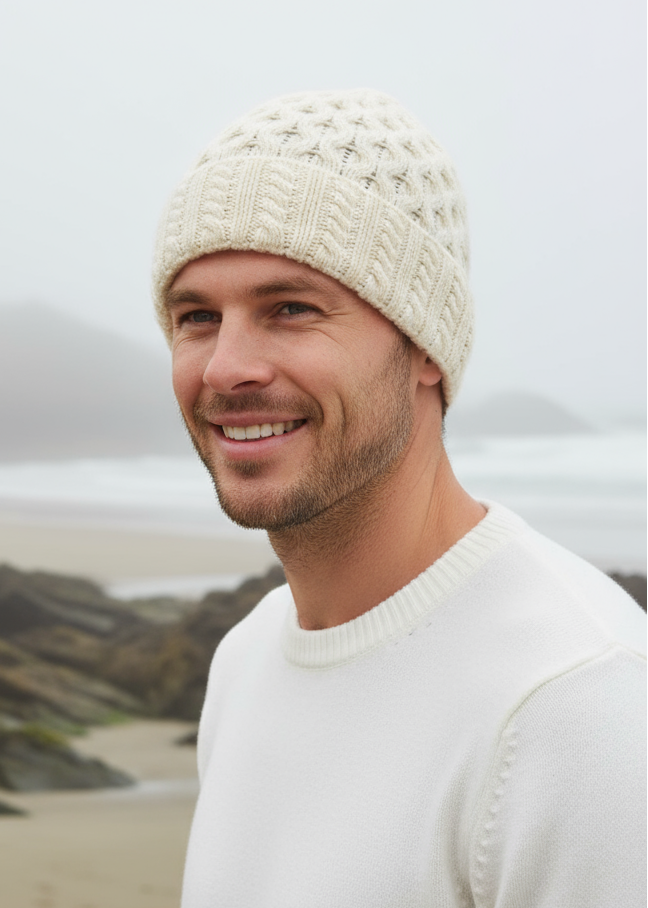 White Luxe Aran Hat