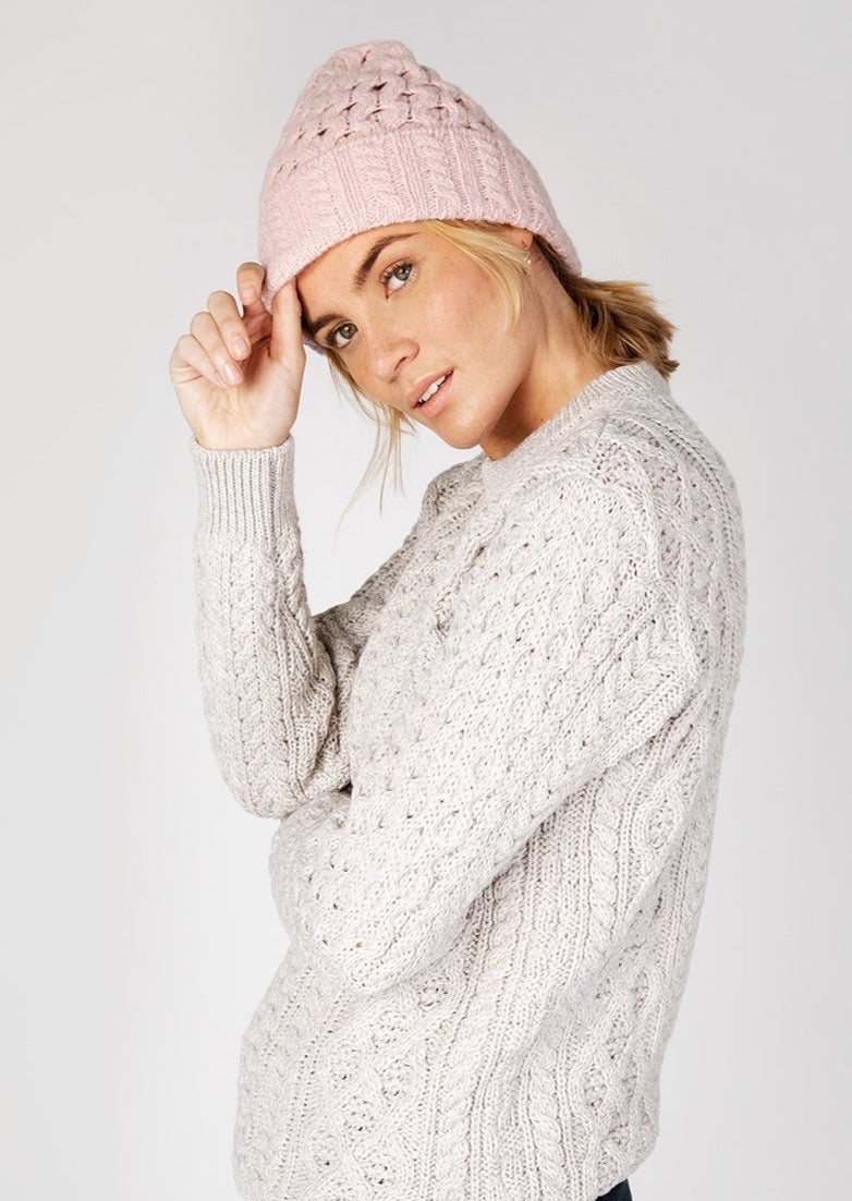 Irelands Eye Pink Mist Luxe Aran Hat