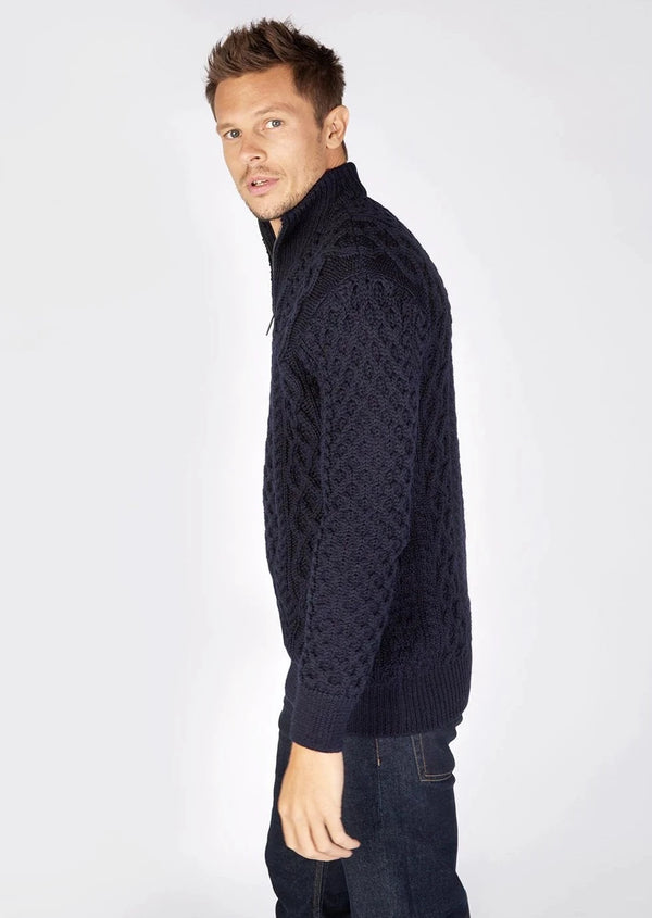 Irelands Eye Navy Dromore Troyer Aran Sweater