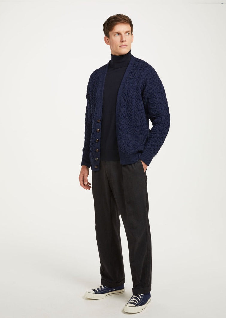 Aran Men's V-Neck Cardigan | Navy