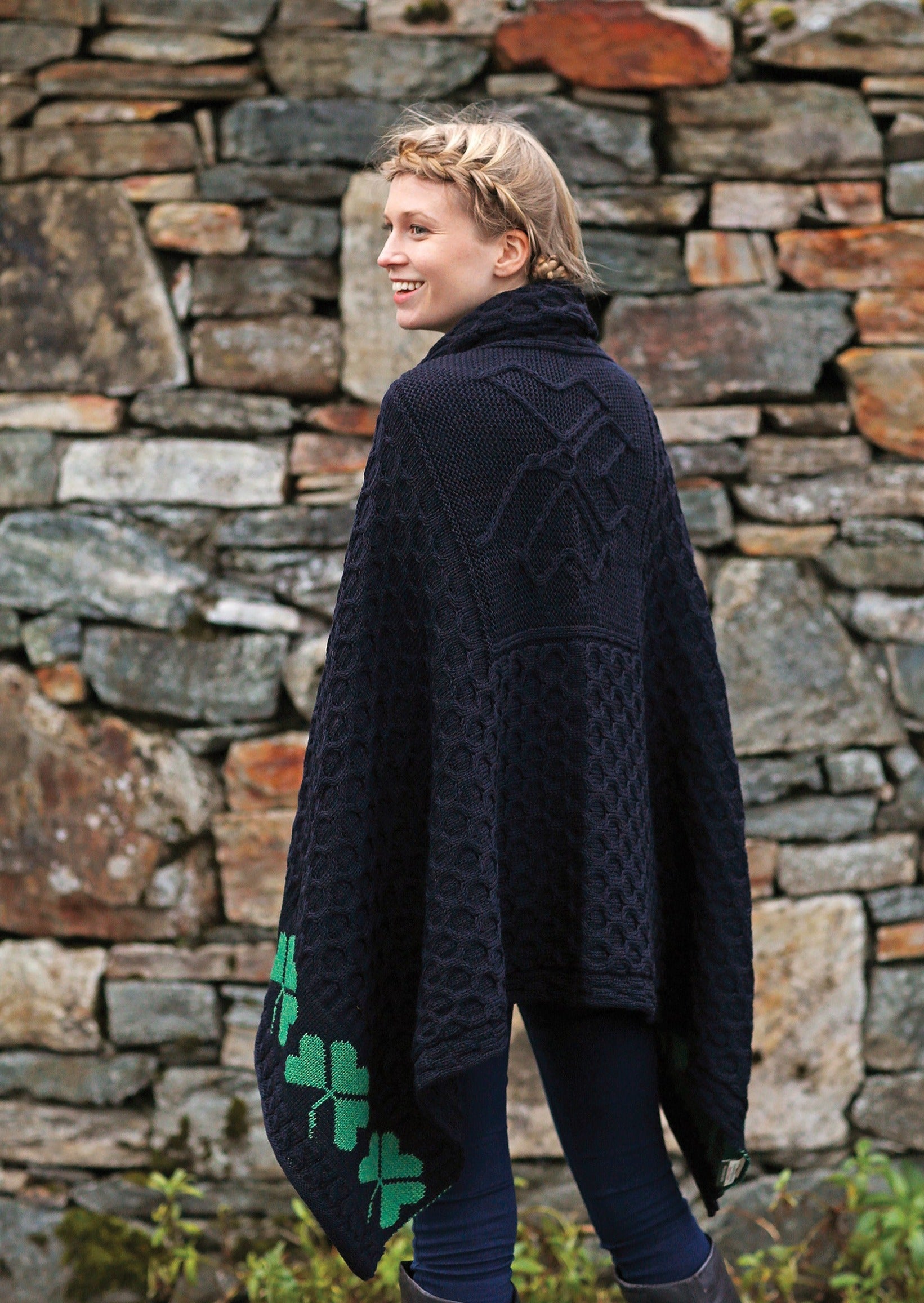 Aran Navy Shamrock Blanket 