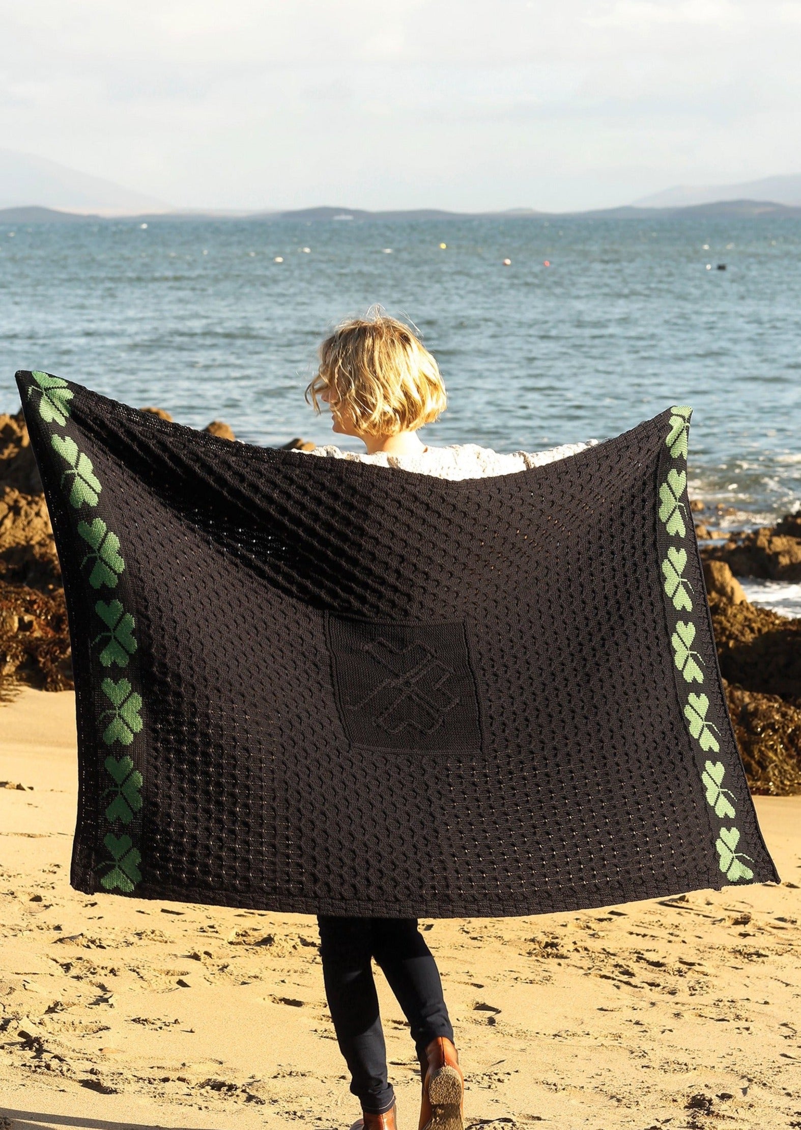 Aran Navy Shamrock Blanket