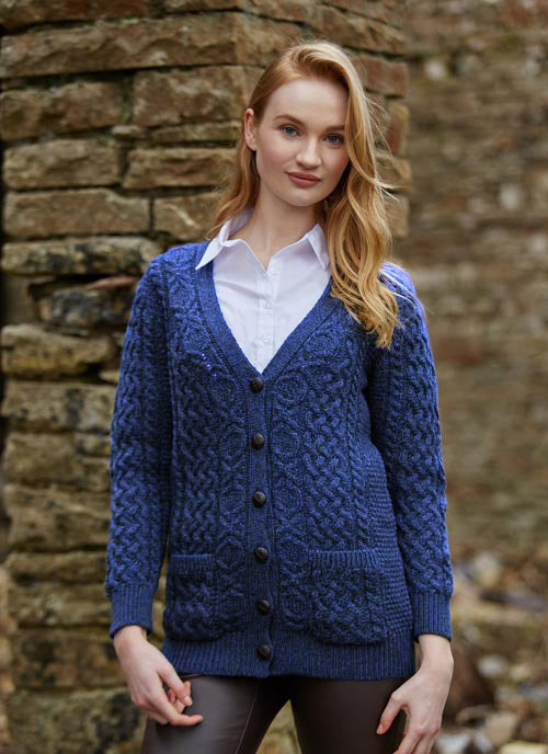 Adare Boyfriend Aran Cardigan - Blue