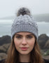 Aran Cable Knit Pom Pom Hat | Grey