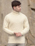 Aran Merino Polo Neck Sweater | 100% Irish Wool | Honeycomb Stitch | Natural