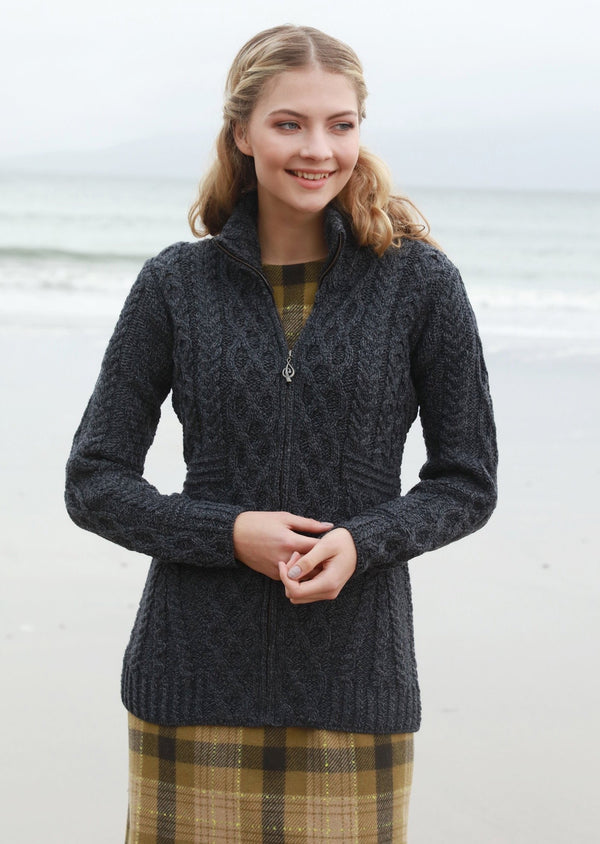 Aran Woollen Mills Zipper Cardigan | Charcoal