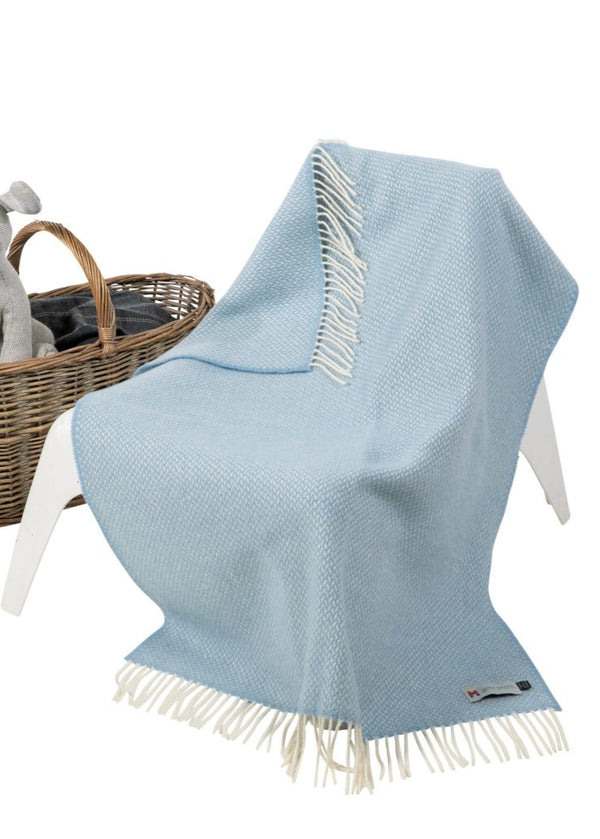 John Hanly Cashmere Baby Blanket | Blue Herringbone