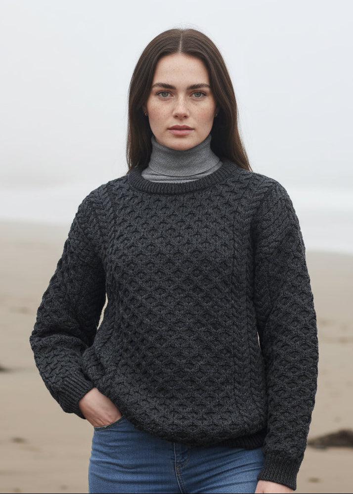 Aran Kildare Merino Wool Unisex Charcoal Sweater