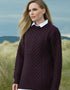 Aran Crew Neck Merino Sweater | Plum