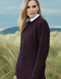 Unisex Aran Crew Neck Merino Sweater | Plum | Made in Ireland