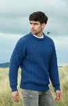 Kildare Merino Crew Neck Blue Aran Sweater