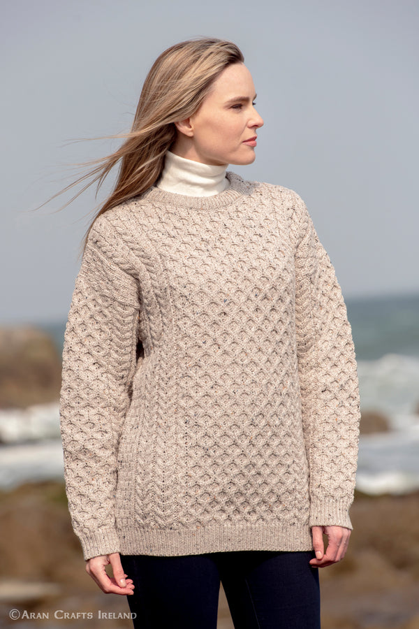 Aran Merino Wool Crew Neck Sweater