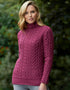 Aran Crafts Hearts High Neck Sweater | Magenta