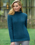 Aran Crafts Hearts High Neck Sweater - Teal