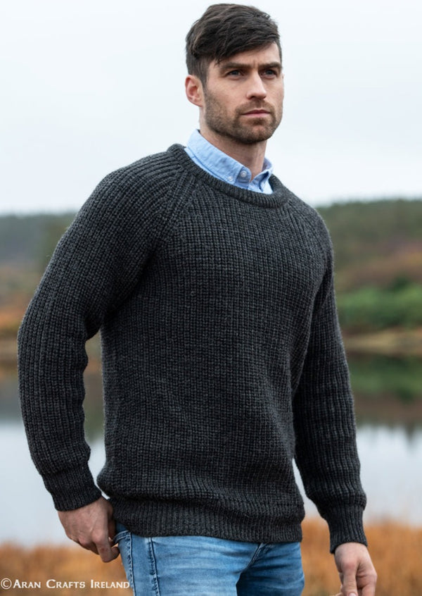Fishermans Rib Crew Neck Charcoal Sweater