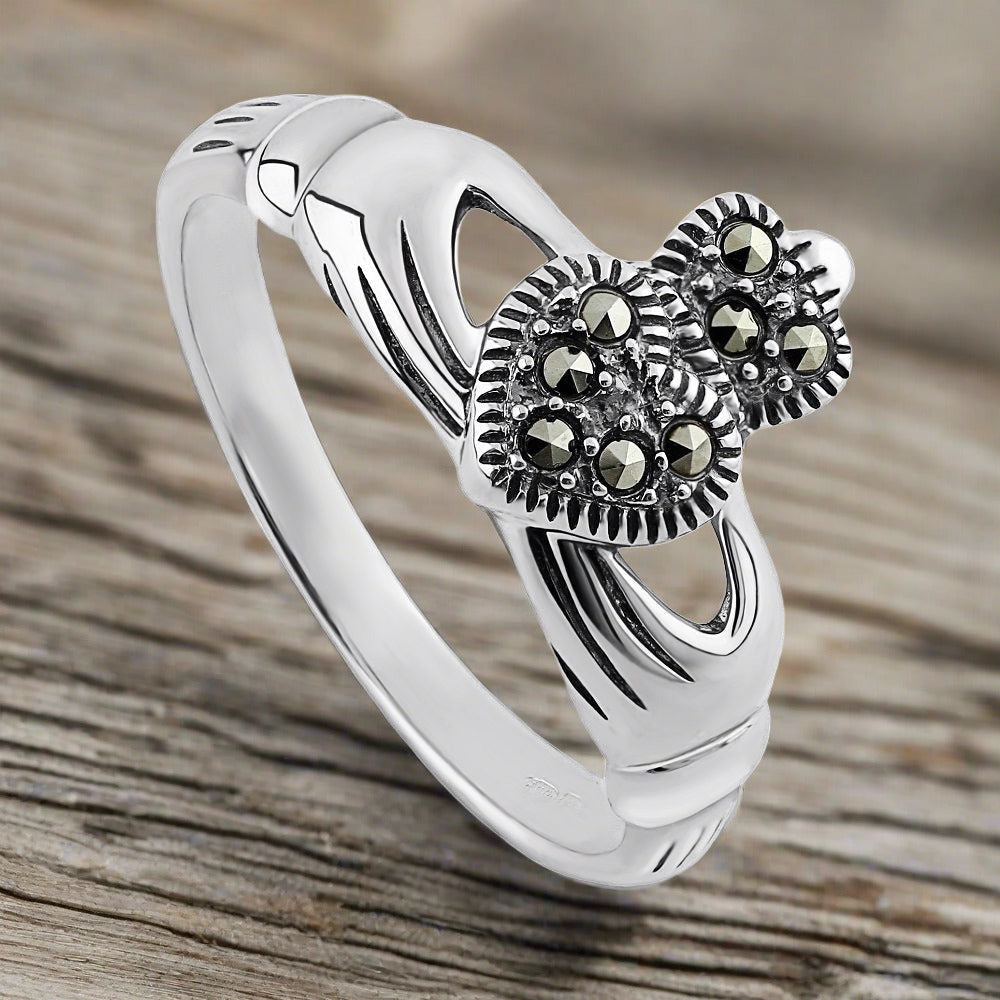 Solvar Silver Marcasite Claddagh Ring