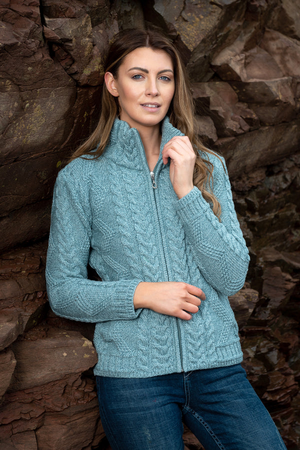 Cable Knit Aqua Aran Cardigan