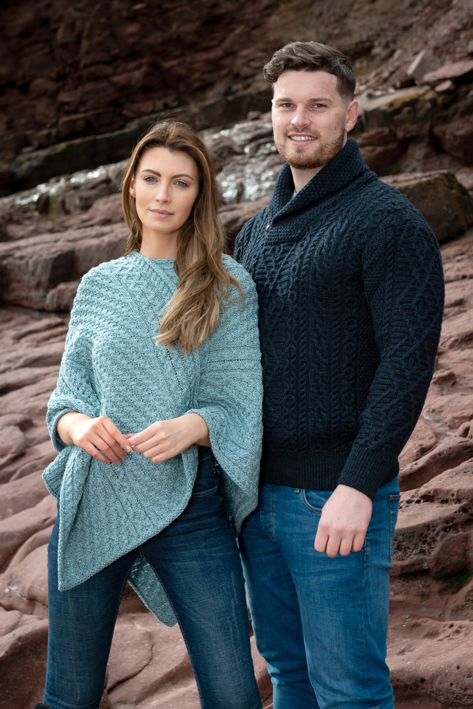 Aran Aqua Merino Wool V Poncho