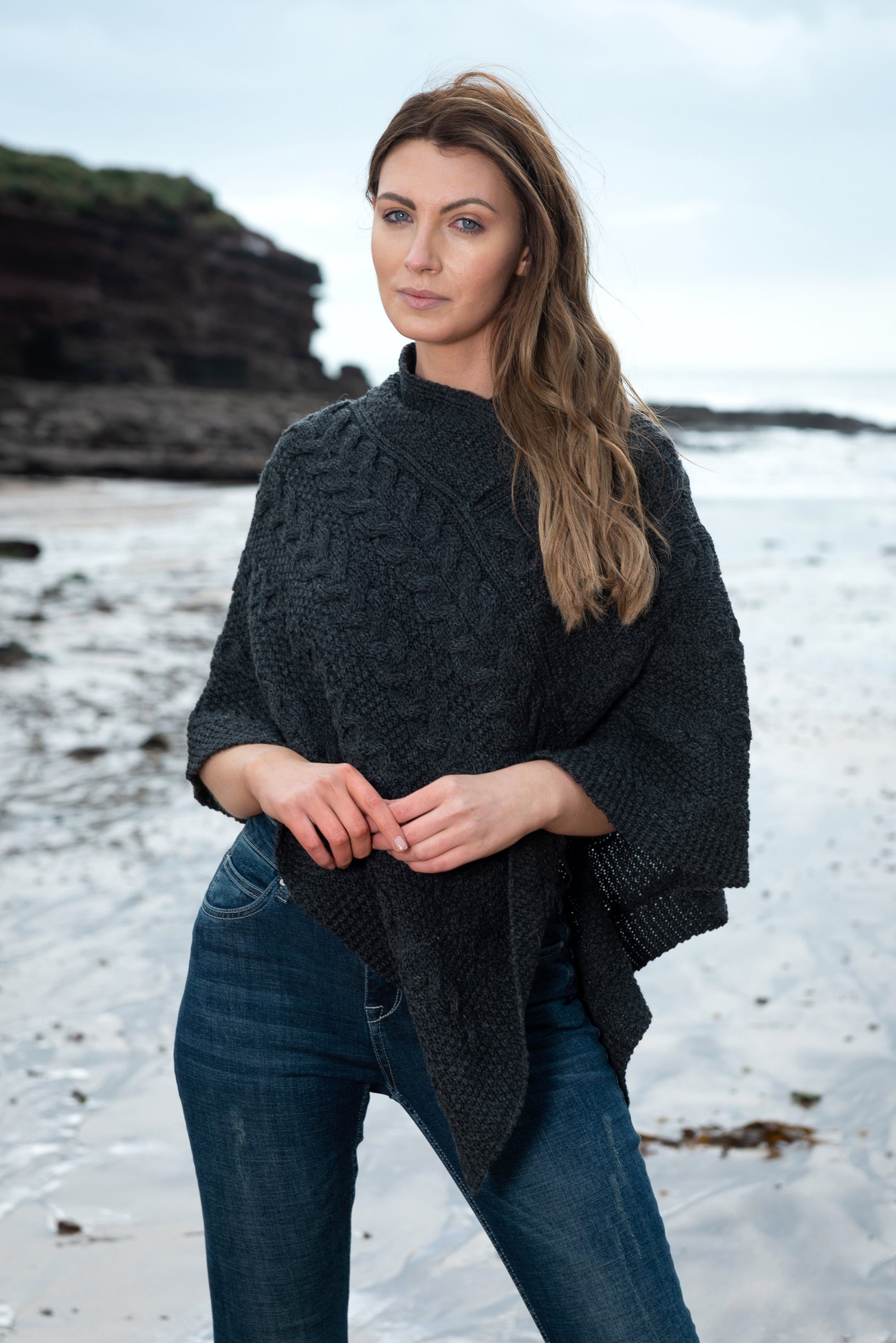 Aran Crafts Black Aran Poncho