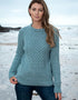 Women's Slim-Fit Aran Cable Knit Sweater - 100% Merino Wool | Aqua