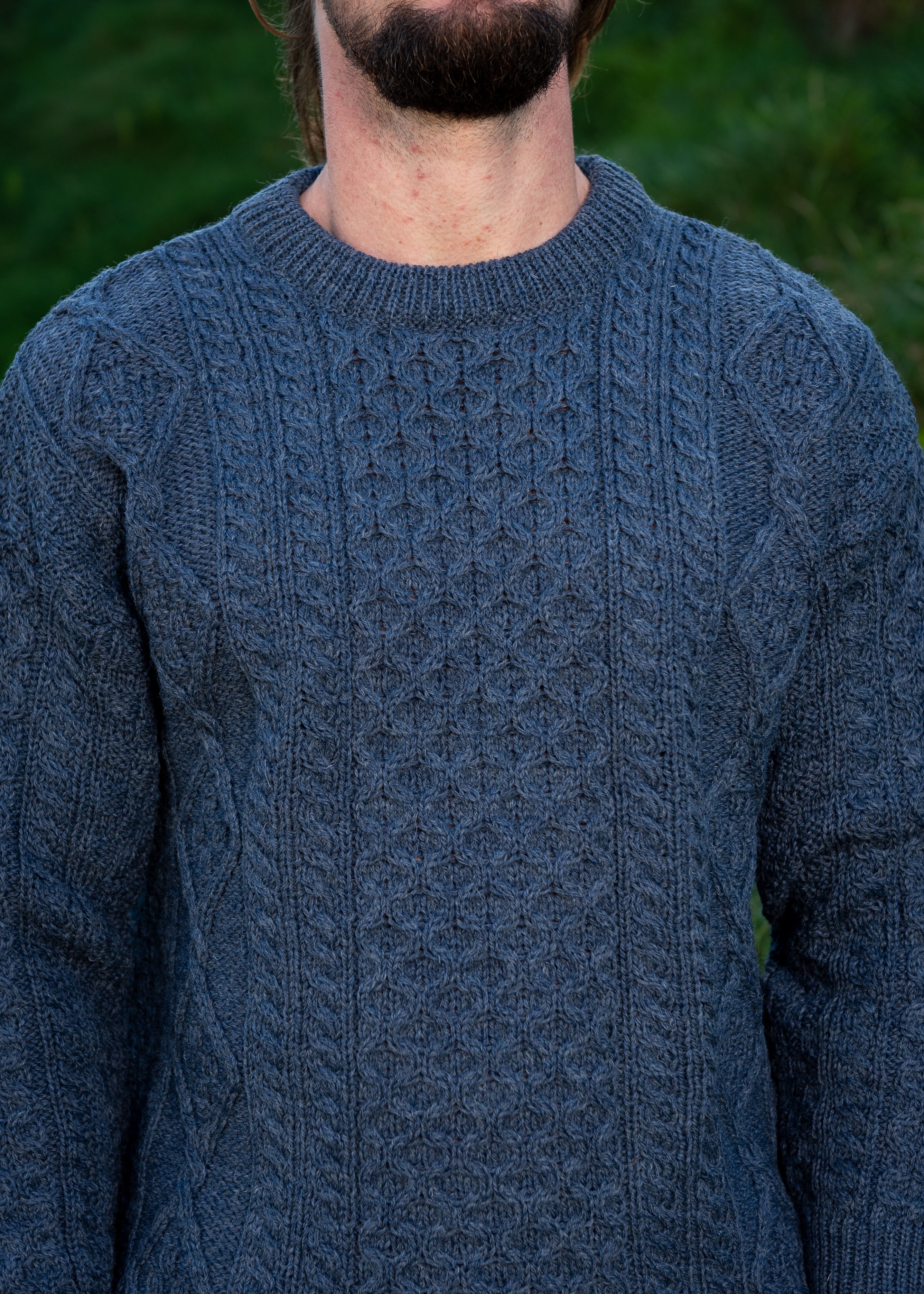 Denim Blue Irish Wool Aran Sweater