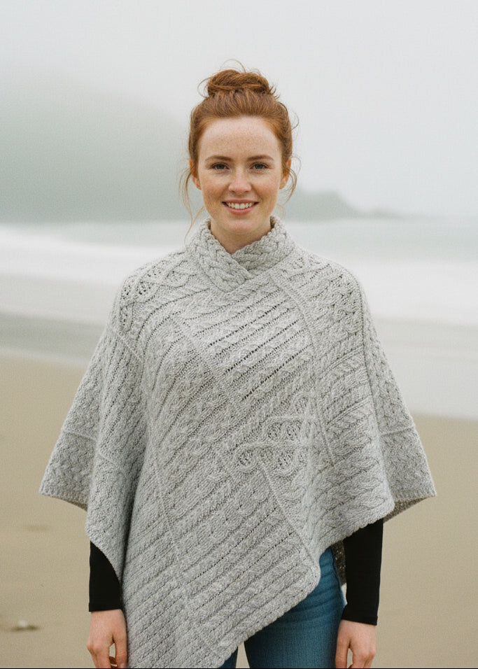 Irelands Eye Silver Marl Elm Patchwork Poncho