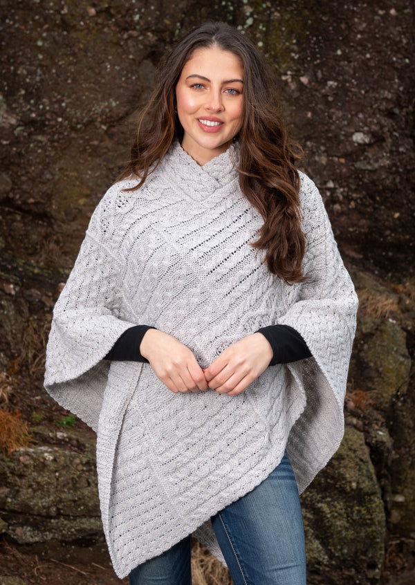 Irelands Eye Silver Marl Elm Patchwork Poncho