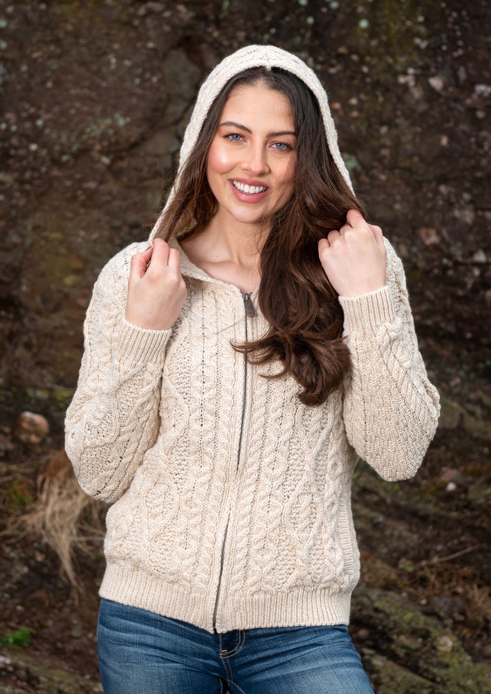 IrelandsEye Aran Hooded Cardigan | Oatmeal